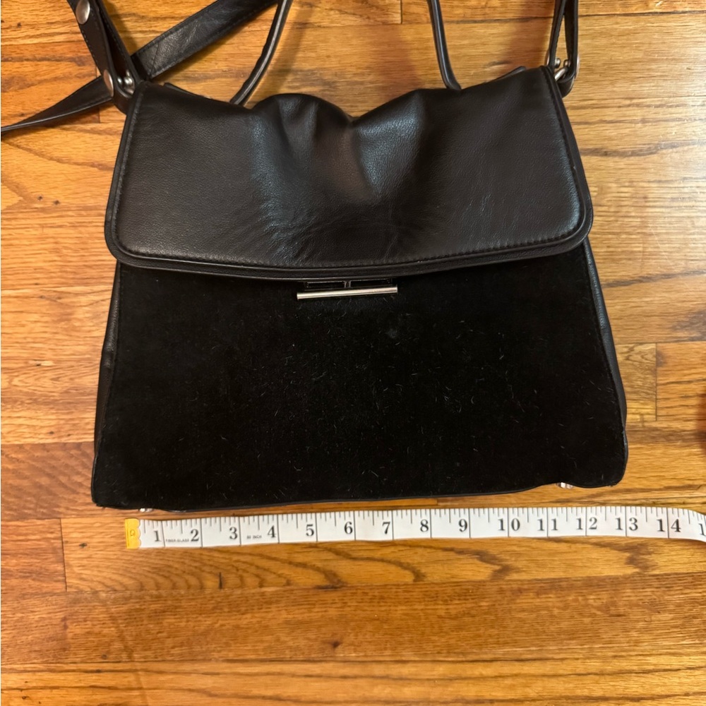 Classic Black Leather & Suede Shoulder Bag